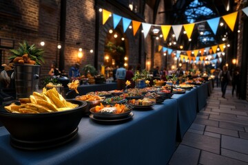 Poster - 3D digital illustration of a vibrant international cultural festival with dynamic lighting, colorful costumes, and people enjoying food and music from different countries, symbolizing global