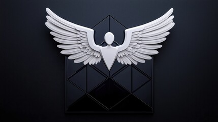 Aufkleber - White winged angel is on a black background. The angel is holding a shield and is surrounded by a triangle