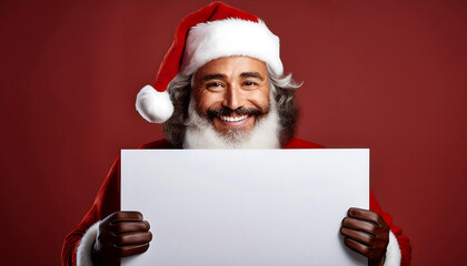 Aufkleber - Santa smiles at a blank ad banner with plenty of empty space around him in an advertisement_1(546)