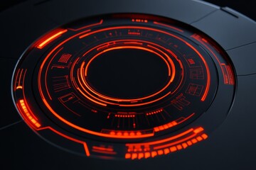 Wall Mural - sleek tech device interface with bright orange highlights and bold red typography on a dark backgrou