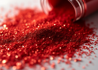 Poster - Red glitters create a visually striking effect on surfaces and objects with its bright shiny appearance.
