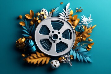 Wall Mural - Abstract minimalist depiction of a film reel with clean lines and geometric shapes, symbolizing the world of cinema and storytelling in a modern design, showing elegance in simplicity