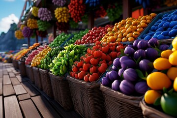 Poster - Hyper-realistic scene of a flower market in full bloom, with detailed petals, bright colors, and the scent of fresh flowers filling the air, symbolizing the vivid beauty of nature on display