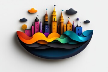 Aufkleber - Minimalist design of a parade scene with simple geometric shapes representing floats, flags, and crowds, capturing the essence of global celebrations in a sleek, modern style, symbolizing simplicity