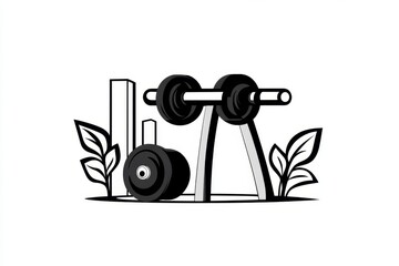 Aufkleber - Minimalist line art of a gym in an urban apartment building, with clean, simple shapes representing fitness equipment and space, capturing the streamlined, health-focused amenities available,