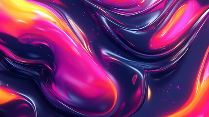 Poster - Fluid abstract forms. Neon colors blending and flowing seamlessly. Glossy finish enhancing the vibrant palette. Horizontal template color gradient, rough retro vibe shine bright light