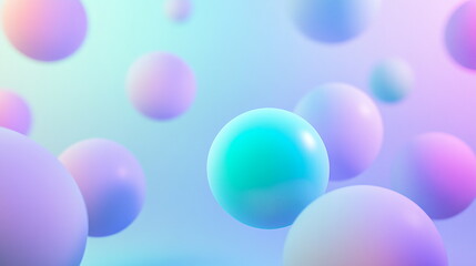 Fototapete - Vibrant glowing orbs of light in green, blue, and purple, floating against a soft gradient background, suggesting depth. Horizontal element for festive party, seminar talks, social media post