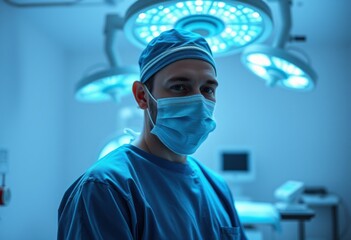 Surgeon in operating room with surgical lights