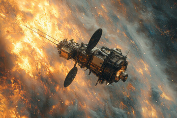 Wall Mural - a spacecraft traveling toward a distant exoplanet, symbolizing the search for habitable planets beyo