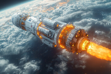 Aufkleber - a rocket carrying supplies to a space station, symbolizing the growing role of logistics in maintain