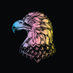 Wall Mural - Bald eagle head. Original vector illustration in vintage style isolated on black background. T-shirt design.