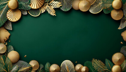 Aufkleber - Gold frame decorations feature dark green backgrounds with empty space for text, ideal for _1(379)