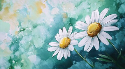 Wall Mural - Floral Essence. Hand-drawn Watercolor Chamomile Illustration for Herbal Aromatherapy