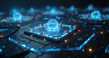 Poster - a unique image of a computer chip with a crystal ball on top, symbolizing the foresight and predicti