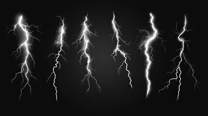 Wall Mural - Dramatic lightning strikes on dark background: energy and power concept