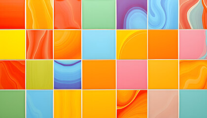 Wall Mural - Colorful tiles in pop art style isolated with white highlights, png