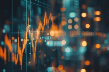 Aufkleber - Abstract Stock Market Data Visualization with City Lights in the Background