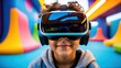 © TheStoodio - In a vibrant playroom, the child uses a virtual reality headset to dive into fun and educational adventures, merging play with technology.