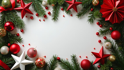 Aufkleber - Flat lay of Christmas decorations with festive items for a happy new year display setup outdoors or indoors.