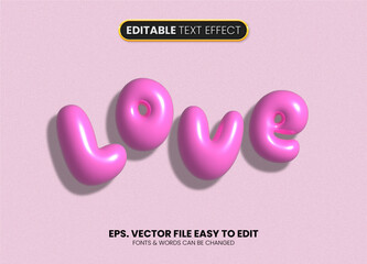 love text style, 3D inflated editable text effect