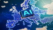 © deimos.az - Europe Map with virtual gavel and sound block and AI word. Concept of the EU recently adopted the AI Act, ushering in new restrictions on Artificial Intelligence use cases and mandating transparency
