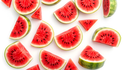Wall Mural - pattern of pieces of watermelon isolated with white highlights, png