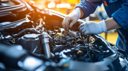 Aufkleber - A mechanic is working on a car engine