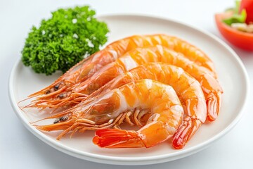 Large Shrimp Boiled Food. Close-up of Delicious Cooked Prawn on Plate, Top View