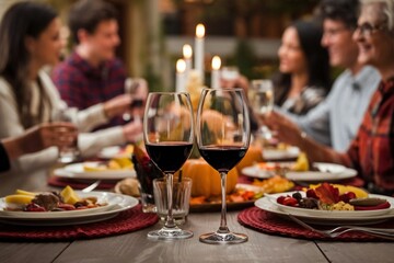 Wall Mural - Wine Glasses on Festive Thanksgiving Dining Table