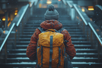 Poster - a migrant worker starting a new job in a foreign country, symbolizing economic migration for better 