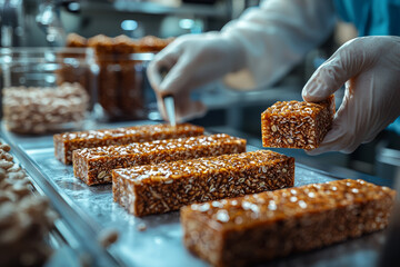 Sticker - A lab creating insect-based protein bars as an alternative source of nutrition, emphasizing future food innovations. Concept of insect-based food.