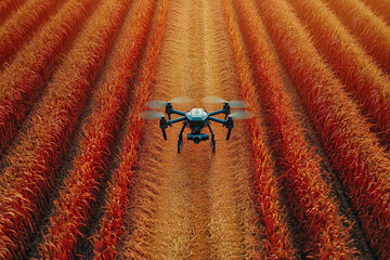 Poster - a drone mapping out crop areas for future planting, emphasizing the precision and foresight enabled 