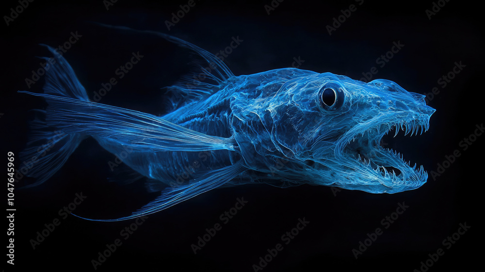 Deep sea fish glows in darkness, scary creature underwater in ocean ...
