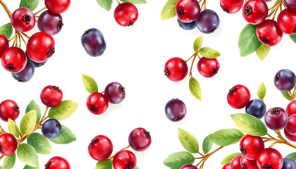 Wall Mural - watercolor seamless pattern with berries of lingonberry isolated with white highlights, png