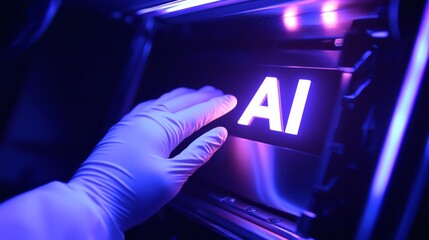 Poster - A doctor's hand points at a digital data structure, indicating a virtual medicine system