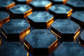 Poster - Glowing Edges of Dark Hexagonal Pattern