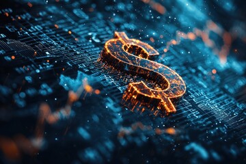 Poster - A Glowing Dollar Sign on a Futuristic Digital Background