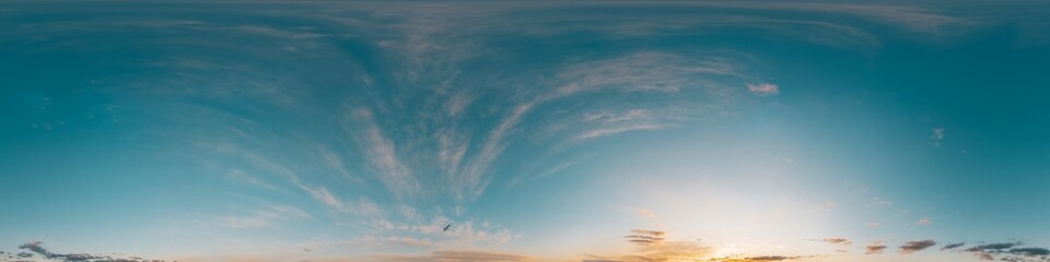 Wall Mural - sunset sky with bright glowing pink cirrus clouds. seamless spherical hdr 360 panorama. full zenith 