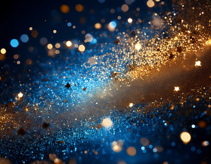 Aufkleber - Abstract glitter lights on a dark canvas featuring blue and gold hues in a disorganized sca_1(118)