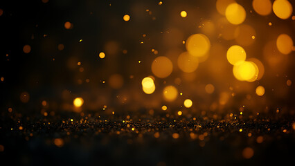 Aufkleber - Abstract glitter lights in gold and black create a disheveled background with fading focus from the scattered banner.