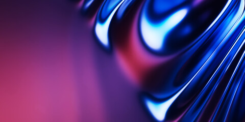Aufkleber - Abstract metallic soft waves, blue violet shiny iridescent liquid shapes. 3d render illustration
