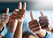 © Donson/peopleimages.com - Hands, group and thumbs up at office with support, solidarity and agreement with sign at company. Business people, teamwork and together with yes icon, like and emoji for good service with review