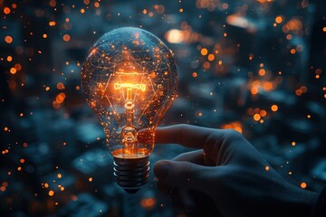 Aufkleber - A Hand Holding a Glowing Light Bulb with Sparks