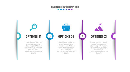 Sticker - Horizontal progress bar featuring 3 arrow-shaped elements, symbolizing three six stages of business strategy and progression. Clean timeline infographic design template. Vector for presentation