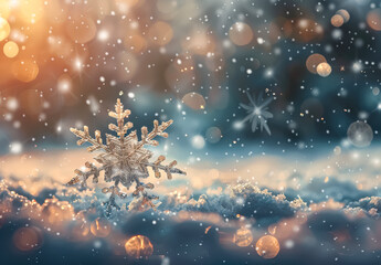Wall Mural - snowflake is on top of the snow. the snow is white and the sky is blue