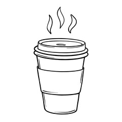 Paper coffee cup sketch. Coffee to go outline drawing painted by black inks. Hand drawn vector illustration on white background. Monochrome picture Coffee hot drink take away. Outline line icon