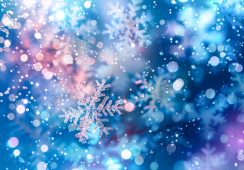 Wall Mural - blue background with snowflakes and a yellow snowflake. the snowflakes are scattered throughout the 
