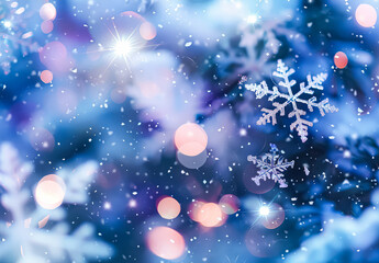 Wall Mural - blue background with snowflakes and a yellow snowflake. the snowflakes are scattered throughout the 