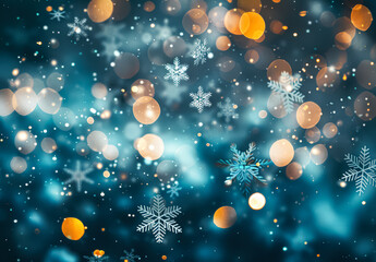 Wall Mural - blue background with snowflakes and a yellow snowflake. the snowflakes are scattered throughout the 