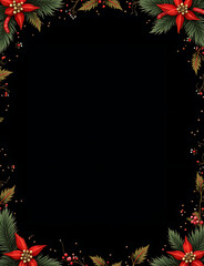 A black backdrop supports a Christmas border design with festive patterns and colors.